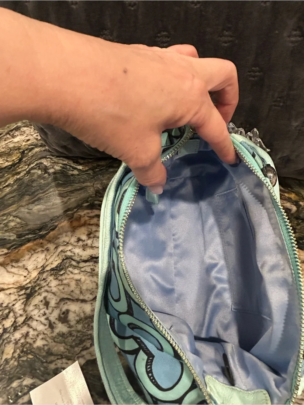 Coach Y2K Light-Blue and Black Poppy 3D Op Art Groovy Shoulder Bag